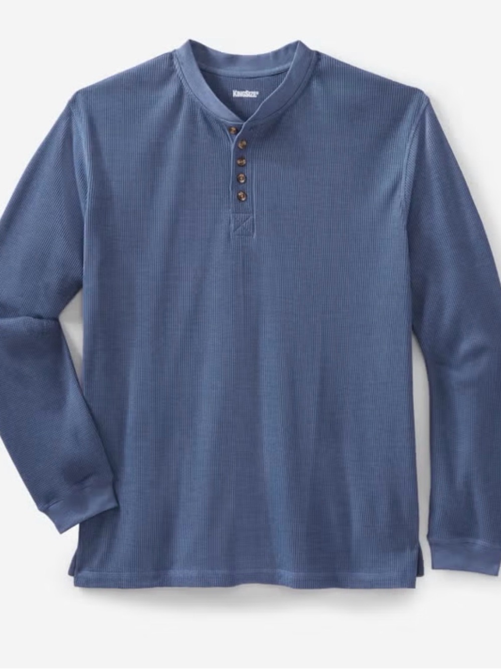 Men's Long-Sleeve Heather Slate Blue Henley Waffle Shirt